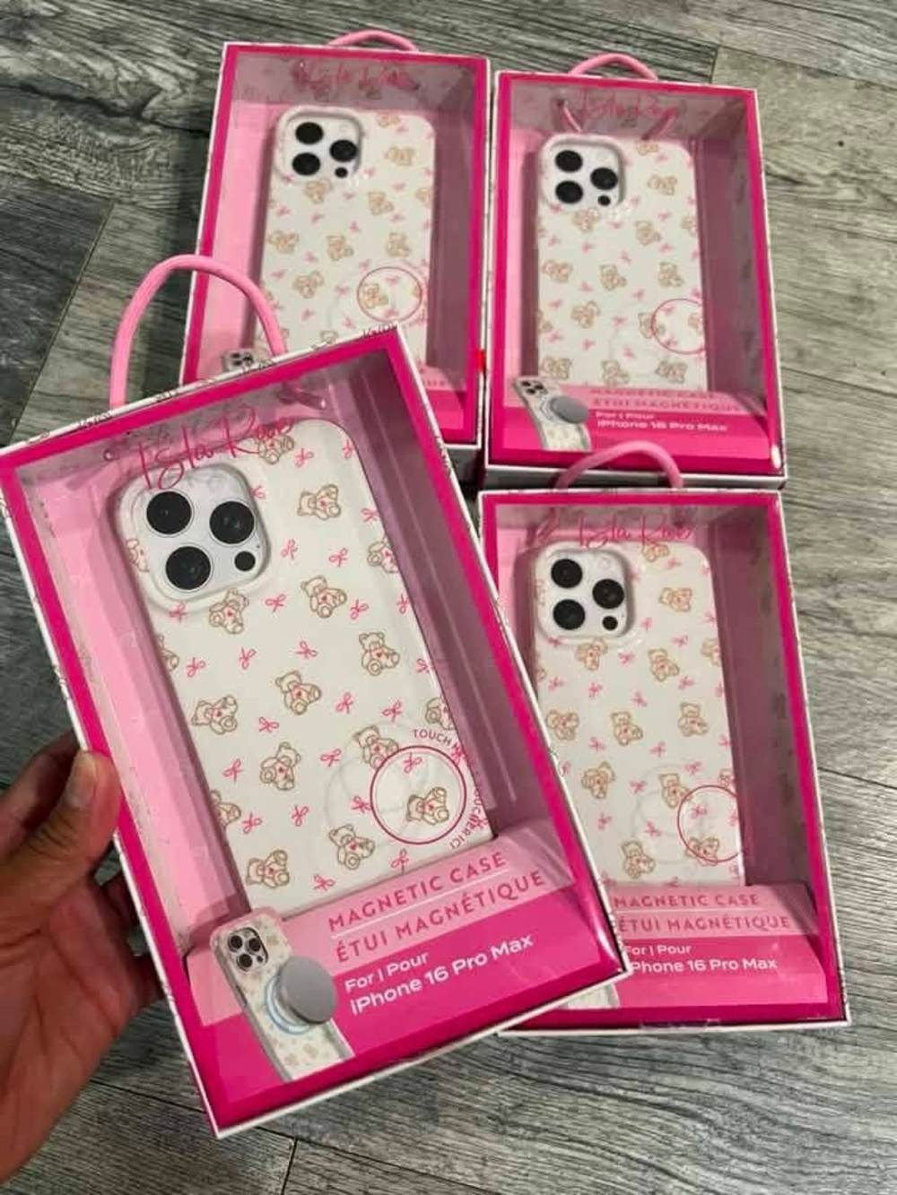 Cute Teddy Floral Magnetic iPhone 16 pro max Case - Pink White